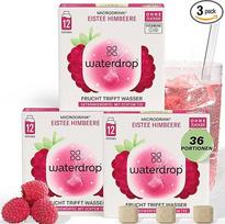 "Waterdrop Raspberry Iced Tea" - 36 ledo kubeliai be cukraus, juodoji arbata ir avietės, aromatizuotos vandens tabletės, natūralūs vaisių ir augalų ekstraktai, praturtintos vitaminu C ir B
