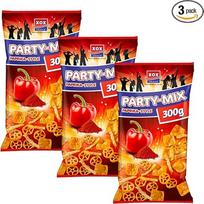 "XOX Party Mix" 300 g, kvietiniai kukurūzų užkandžiai su pipirų skoniu, veganiški traškūs traškučiai 300 g (Party Mix, 3 vnt.)