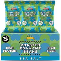 "Zest Delites" Edamame pupelių užkandžiai su jūros druska, skrudinti veganiški Keto baltymų užkandžiai (12 g baltymų), be glitimo, mažai angliavandenių, sveiki užkandžiai keliaujant ir biure, 24 x 26 g pakuotės