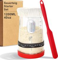 1,2 l talpos didelis raugo rinkinys su silikonine mentele ir valymo šepetėliu - duonos kepimo reikmenys, fermentacijos indas pradedantiesiems ir kepimui namuose (raudonas, 1200 ml atnaujintas)