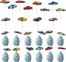 12 sportinių automobilių keksiukų viršūnėlių dekoracijų pakuotė, lenktyninių automobilių motyvai, gimtadienio keksiukų viršūnėlių rinkinys, skirtas kūdikių dušui, vaikų gimtadieniui ir sporto teminei šventei