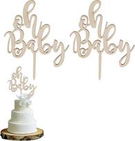 2 vnt. "GoldRock Oh Baby Cake Toppers", mediniai, tortų, krikštynų, kūdikių švenčių, mergaičių ir berniukų tortų papuošimai, gimtadienio šventės dekoracijos