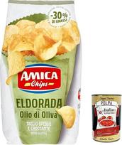 20 x "Amica Chips Eldorada Chips" sūdyti su alyvuogių aliejumi Bulvių traškučiai 130 g Bulvės + Itlaian Gourmet Polpa 400 g