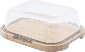 27 x 21,5 x 9,5 cm žvirgždinė sūrio dėžutė su stikliniu kupolu ir bambuko padėklu - telpa 3-4 sūriai, maža ir kompaktiška, idealiai tinka laikyti ir patiekti, pagaminta iš natūralių medžiagų