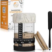 700 ml borosilikatinio stiklo fermentacijos stiklinė su mentele, termometru ir padavimo juosta, pilnas raugo starterio rinkinys