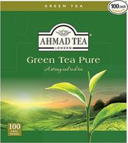 Ahmad Tea - Green Tea Pure | Žalioji arbata | 100 arbatos maišelių po 2 g su juostele ir skoniu, uždarytų folijoje