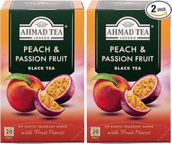Ahmad Tea - Peach & Passionfruit - Juodoji arbata su persikais ir pasiflorų vaisiais - su vaisių gabalėliais - atskirai suvynioti, aromatingai uždaryti arbatos maišeliai su 2 g arbatos vienoje porcijoje - 20 arbatos maišelių su juostele