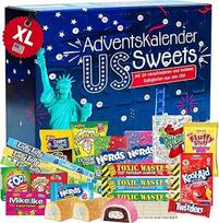 Amerikietiškų saldumynų dėžutė 2025 su 24 saldžiarūgščių, JAV saldumynų, įskaitant "Laffy Taffy", "Lemonhead", "Nerds", "Hostess" ir daug daugiau, produktais