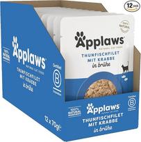 Applaws 100% natūralus drėgnas maistas katėms, tuno filė su krabais sultinyje - 12 x 70 g maišelių pakuotė