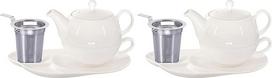 Arbatinukas "Tea for One" su sieteliu "Lena" 500 ml "Crystal Bone China" porceliano, švelniai kreminės baltos spalvos, arbatinukas + arbatos puodelis + padėkliukas su lentynėlėmis (2 vnt.)