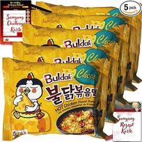 Asiafoodland Samyang Buldak Ramen rinkinys, sūrio, aštrūs / kreminiai makaronai iš Pietų Korėjos, su iššūkio ir recepto kortele, 5 vnt. (5 x 140 g)