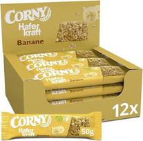 Avižų batonėlis, "Corny Oat Power Banana", veganiškas viso grūdo grūdų batonėlis su vaisiniais bananais, daug energijos suteikiantis užkandis kelionėms, didmeninė pakuotė, 12 x 50 g