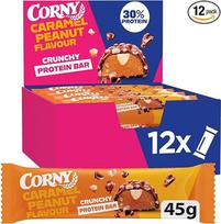 Baltymų batonėlis, "Corny Protein Crunchy Peanut Caramel", 30 % baltymų, maloni traški formulė, džiuginanti kiekvienu kąsniu, baltymų batonėlis be pridėtinio cukraus, 12 x 45 g