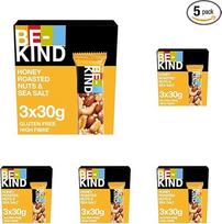 BE-KIND, medaus grūdų batonėliai, be glitimo, užkandžiai, meduje skrudinti riešutai ir jūros druska, 3 x 30 g (5 vnt.)