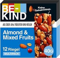BE-KIND, Müsliriegel, Mandeln und Früchte, glutenfrei, skanus užkandis, migdolai ir mišrūs vaisiai, 12 x 40g dėžutė