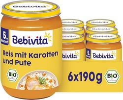 Bebivita Meniu nuo 5 mėnesio ryžiai su morkomis ir kalakutiena, 6 vnt. (6 x 190 g)