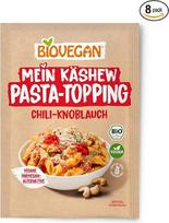 Biovegan Mein Käshew Pasta Topping, veganiškas 100 % ekologiškos kokybės parmezano pakaitalas, veganiška sūrio alternatyva, skani sūrio alternatyva iš anakardžių riešutų, 8 x 50 g (aitrioji paprika su česnaku)