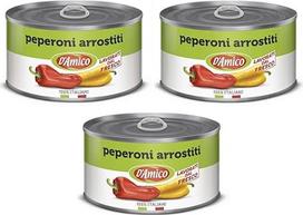 D'Amico Peperoni Arrostiti Interi e Spellati šviežiai apdorotos šviežios skrudintos paprikos, sveikos ir nuluptos, 400 g, pakuotė po 3 vnt.