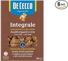 De Cecco Fusilli Giganti n° 234 Integrali Pilno grūdo makaronai, kietųjų kviečių manų kruopos, makaronai, pilno grūdo, 500 g, pakuotė po 6 vnt.