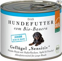 defu Dog Food | 12 x 200 g | Junior Organic Poultry Sensitive | Aukščiausios kokybės ekologiškas drėgnas maistas jauniems šunims