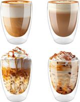 Dvigubų sienelių stiklinės kavai, latte macchiato stiklinės, 4 vnt., 350 ml, kapučino puodeliai iš stiklo, skirti kavai, ledams, pienui, sultims, arbatai.