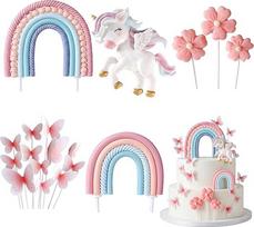 Einhorn Tortendeko mit 18 Stücken, 3D Einhorn Deko Kindergeburtstag, Magische Einhorn Kuchen Deko mit Regenbögen, Blumen & Schmetterlingen, Ideal für Geburtstagsfeiern, Cupcakes, Party Tisch