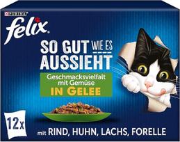 FELIX As Good As It Looks Drėgnas kačių ėdalas su želė, įvairių rūšių mišinys, 6 pakuotės (6 x 12 maišelių po 85 g)