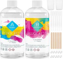 Funxim epoksidinės dervos rinkinys, 1000 ml skaidrios epoksidinės dervos, kurios kietumo santykis 1: 1, krištolo skaidrumo liejimo dervos rinkinys, netoksiška epoksidinė derva, skirta meniniam liejimui, papuošalų gamybai, formoms, "pasidaryk pats" amatams