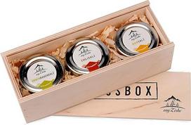 Genussbox - prieskonių dėžutė su čili druska, alaus druska, pušies dūmų druska iš rankų darbo portugališkos kilmės druskos kaip dovanų rinkinys aukštos kokybės medinėje dėžutėje Dovanų rinkinys vyrams ir moterims