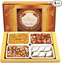 Ghasitaram Dovanos Indijos saldumynai - Diwali dovanos Diwali saldumynai - didelė dėžė Kaju Katli, Besan Barfi, Dodha Barfi ir pieno pyrago