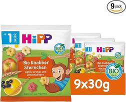 HiPP Ekologiški produktai vaikams "Nibble", "Nibble Stars" su obuoliais, apelsinais ir serbentais, 9 vnt. (9 x 30 g)
