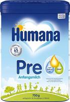 Humana Initial Milk Pre, nuo gimimo, pieno milteliai kūdikių pienui, papildomai prie motinos pieno arba kaip vienintelis priešpiečių maistas, kūdikių maistas tik su DHA ir laktoze, 750 g