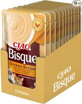 INABA Ciao Bisque drėgnas kačių ėdalas, be grūdų ir cukraus, mažai kalorijų, 30 % vištienos, be šalutinių produktų, kreminės pastos ir skanios kačių sriubos su aukštos kokybės ingredientais, 40 g (12 vnt.)