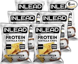 INLEAD daug baltymų turintys tortilijų traškučiai, 35 g baltymų 100 g, traškūs baltyminiai traškučiai su daug skaidulų, baltyminiai užkandžiai sportui ir kasdieniam naudojimui, 6 x 50 g (Druska ir pipirai)
