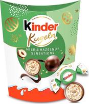 kinder Pieno ir lazdyno riešutų sensacijos rutuliukai, velykiniai saldumynai velykiniams kiaušiniams, pieniškas šokoladas su kreminiu pieno įdaru ir lazdyno riešutų gabalėliais Velykoms, velykinis šokoladas, velykinė dovana, 90 g