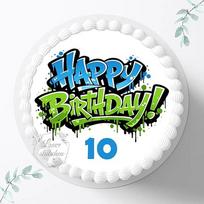Laimingo gimtadienio graffiti torto viršūnė su amžiumi, skirta gimtadieniui, 20 cm skersmens cukraus atvaizdas, nuotrauka tortams, fondantas vaikams 3138G