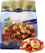 Lyra Pet® 1 kg džiovintų vaisių ir daržovių mišinys, bananai, obuoliai ir morkos, daug vitaminų ir skaidulų, vienkartinis maistas paukščiams, graužikams, žirgams ir ropliams, natūralus maistas kaip papildas