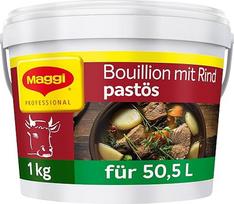 MAGGI profesionalus sultinys su jautienos pastos gabalėliais, be alergenų, kuriuos reikia ženklinti, 50,5 l, 1 pakuotė (1 x 1 kg GastroBox)