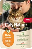 MERA Cats Nature Chicken Premium Senior Wet Cat Food, 12 x 85 g, be cukraus ir grūdų, tinkamas inkstams, drėgnas ėdalas katėms su dideliu mėsos kiekiu