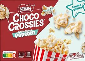 Nestlé CHOCO CROSSIES balti sūdyti kukurūzai, traškūs kukurūzų dribsniai ir sūdyti kukurūzai, aplieti minkšta tirpstančia balta glazūra, pakuotė po 1 (1 x 140 g)