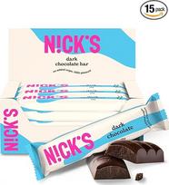 NICKS Tamsus šokoladas, veganiškas Keto batonėlis be pridėtinio cukraus, 107 kcal, 1,1 g grynųjų angliavandenių, mažai angliavandenių turintys saldumynai, užkandžių batonėlis be glitimo (15 x 25 g)