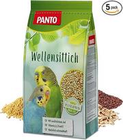 PANTO Budgies maistas su pluraminu, rūšiai tinkamų sėklų mišinys budgiams, paukščių maistas su natūraliu jodu, 5 x 1 kg