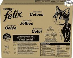 Purina Felix Sensations drėgnas ėdalas katėms su jautiena, vištiena, antiena, ėriena, 80 maišelių po 85 g, pakuotė po 1 vnt.