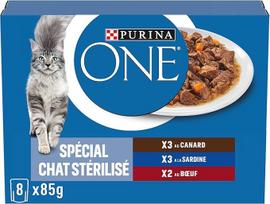 PURINA ONE BIFENSIS Sterilizuota sterilizuota suaugusi katė palaiko katės gyvybingumą, kaulai, raumenys, sąnariai su padažu, antis, sardinė, jautiena, šviežias maišelis, 1 vnt. (8 x 85 g)
