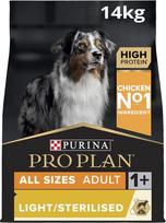 Purina Pro Plan All Sizes Adult Light Or Sterilised with Optiweight sausas šunų maistas su daug vištienos, 14 kg