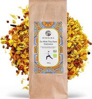 QIDOSHA® "Go with the Flow Curcuma" ciberžolės arbata, 100 g, ciberžolės imbiero arbata, ekologiška žolelių arbata su ciberžole, imbieru, vanile ir apelsinų žievelėmis, ekologiška ciberžolės arbata