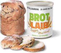 ration1 supakuota duona skardinėje, ruginė mišri duona, ilgai išliekanti, 1 x 350 g konservuotos duonos, 10 metų galiojimo laikas, veganiška ir be laktozės, skirta stovyklavimui, festivaliui, lauko ar avariniam maisto rinkiniui