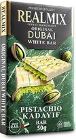 REALMIX Dubajaus šokoladas tiesiai iš Dubajaus JAE | Tikrasis Dubajaus šokoladas su pistacijų ir kunafos įdaru (50 g, baltasis šokoladas)