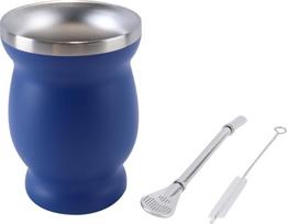 Riven Yerba Mate Teeservice mit Metallstrohhalm, Reinigungsbürste, für Teeliebhaber (230ml Blau)