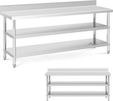Royal Catering Nerūdijančio plieno sieninis stalviršis su apvadu 2 lentynos 200x60cm